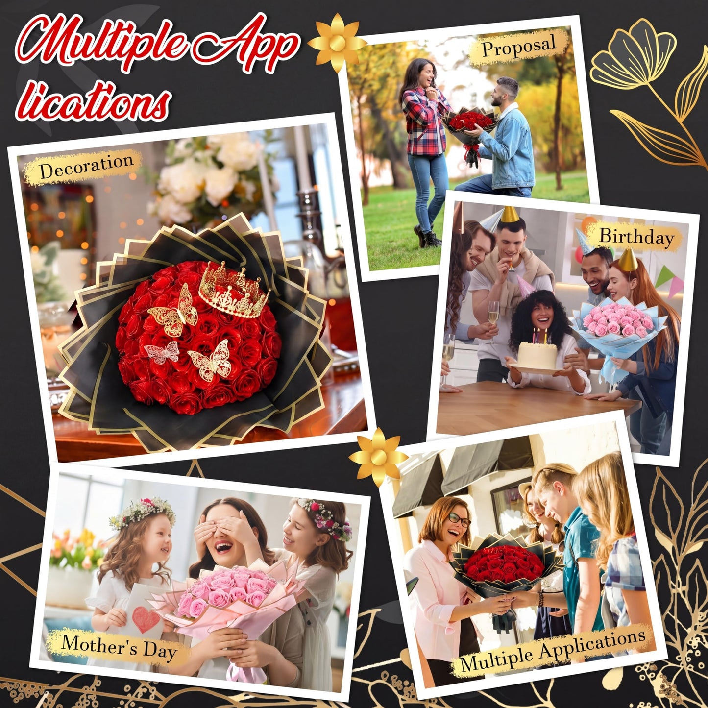 Fullhawl Money Bouquet Kit 48 Sheets Flower Wrapping Paper 48 Butterflies 4 Crowns 18 Cards 150 Bamboo Skewers Flower Bouquet Accessories for Birthday, Graduation, Wedding Gifts(Chic Colors)