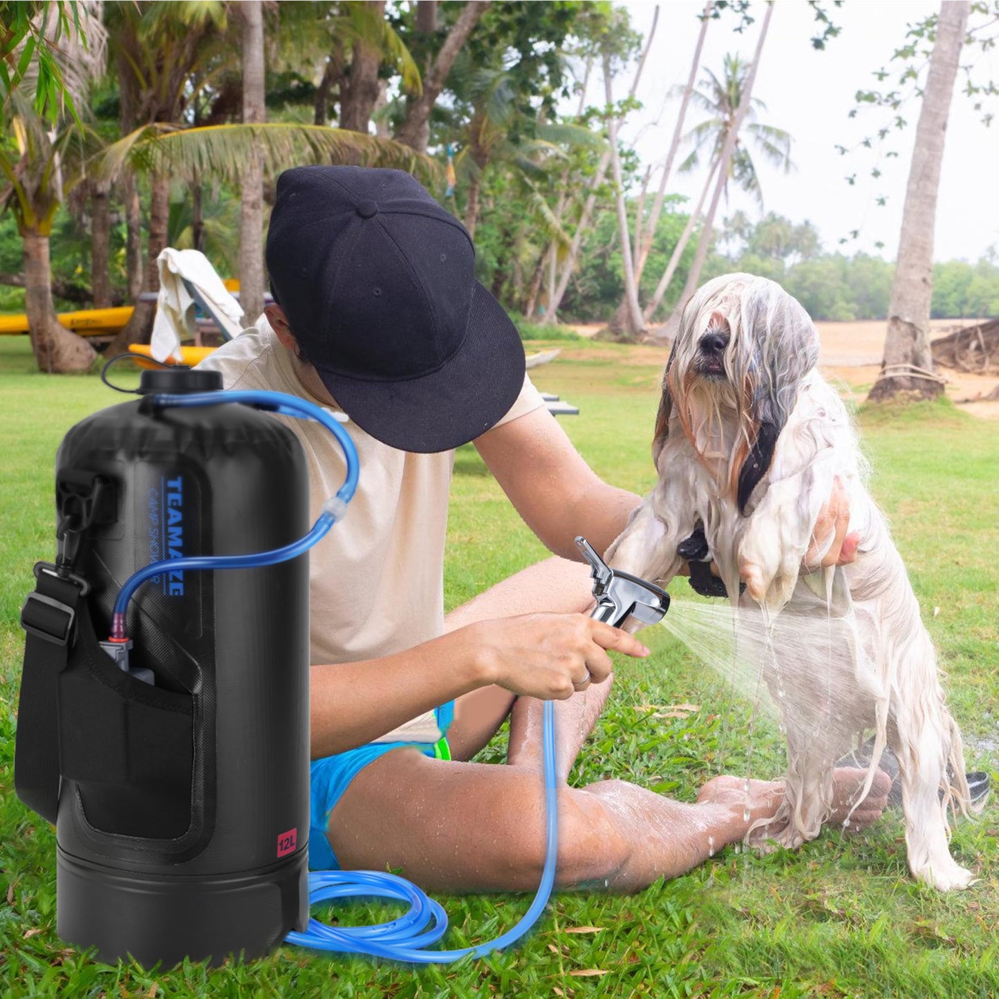 Teamaze Portable Shower,12L/3.2 Gal Solar Camping Shower Bag with Auto Pressure Pump,Portable Outdoor Shower for Camping,Beach,Hiking,RV,Pet Bath