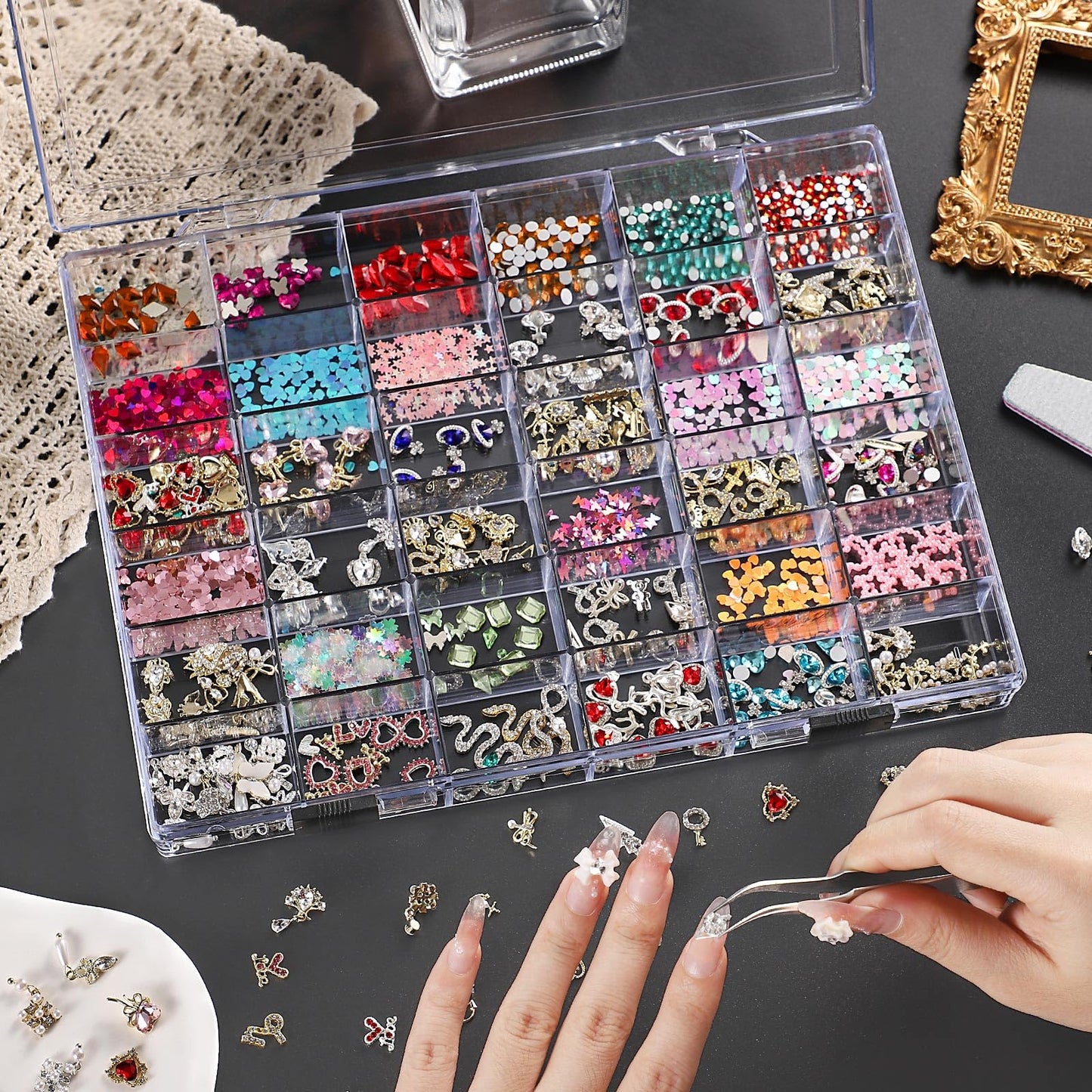 Noverlife 2 Pack 36 Grids Clear Plastic Organizer Box, Jewelry Craft Storage Container Bead Holder Nail Charm Organizer, Rock Collection Box for Fishing Tackles, Acrylic Earring Display Case for Girls