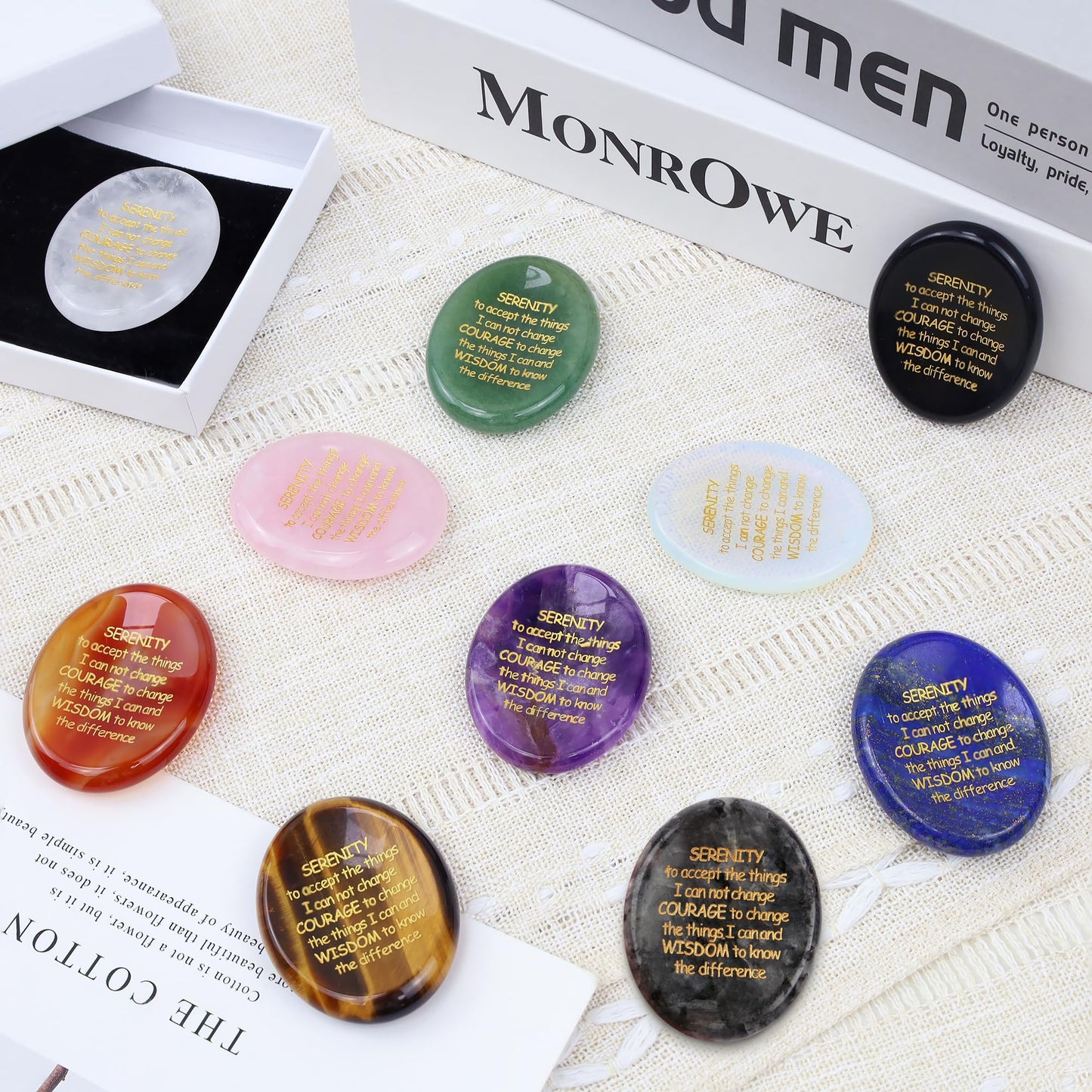 QINJIEJIE Amethyst Crystals Serenity Prayer Thinking of You Gifts Worry Stones Relief Items You Got This Inspirational for Friends Encouragement Sobriety Gifts for Women Men Stocking Stuffers