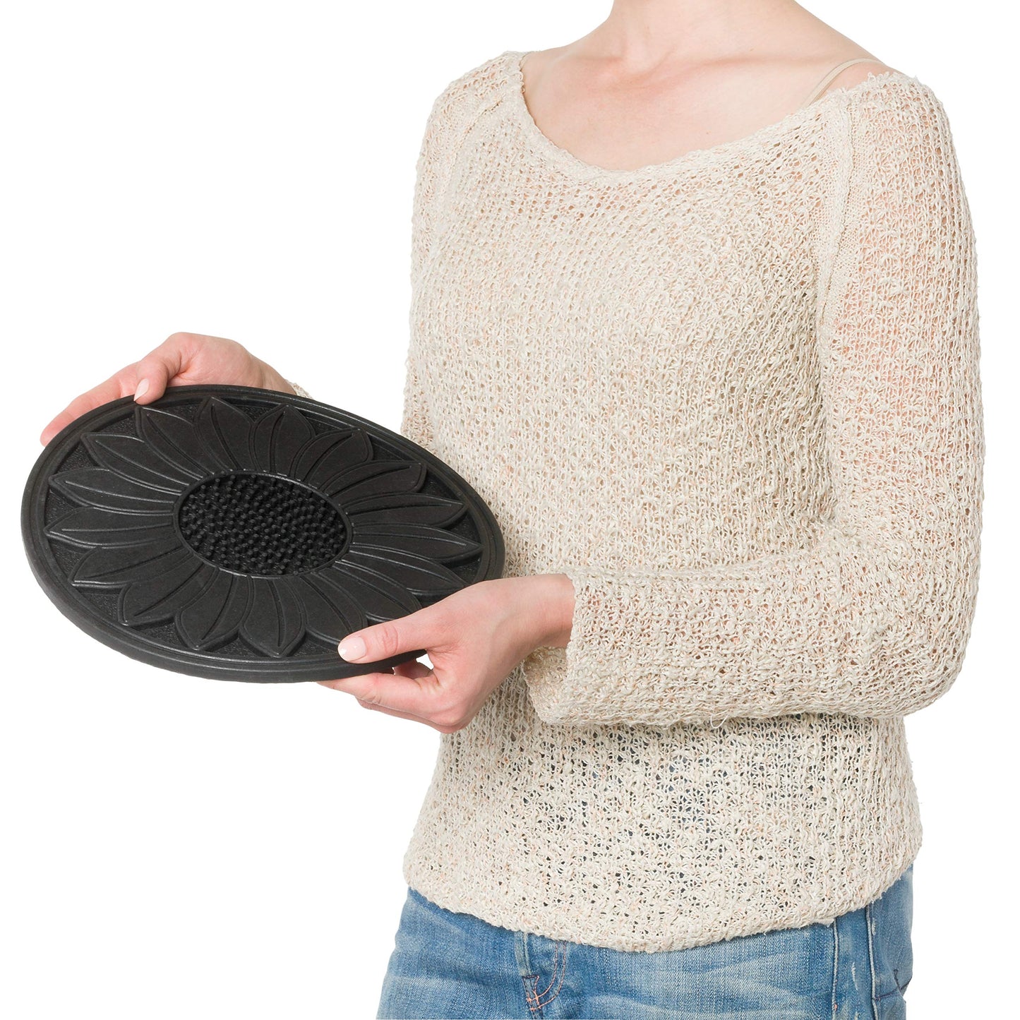 HF by LT Rubber Medallion Garden Stepping Stone, 11-3/4 inches, Black, Set of 3
