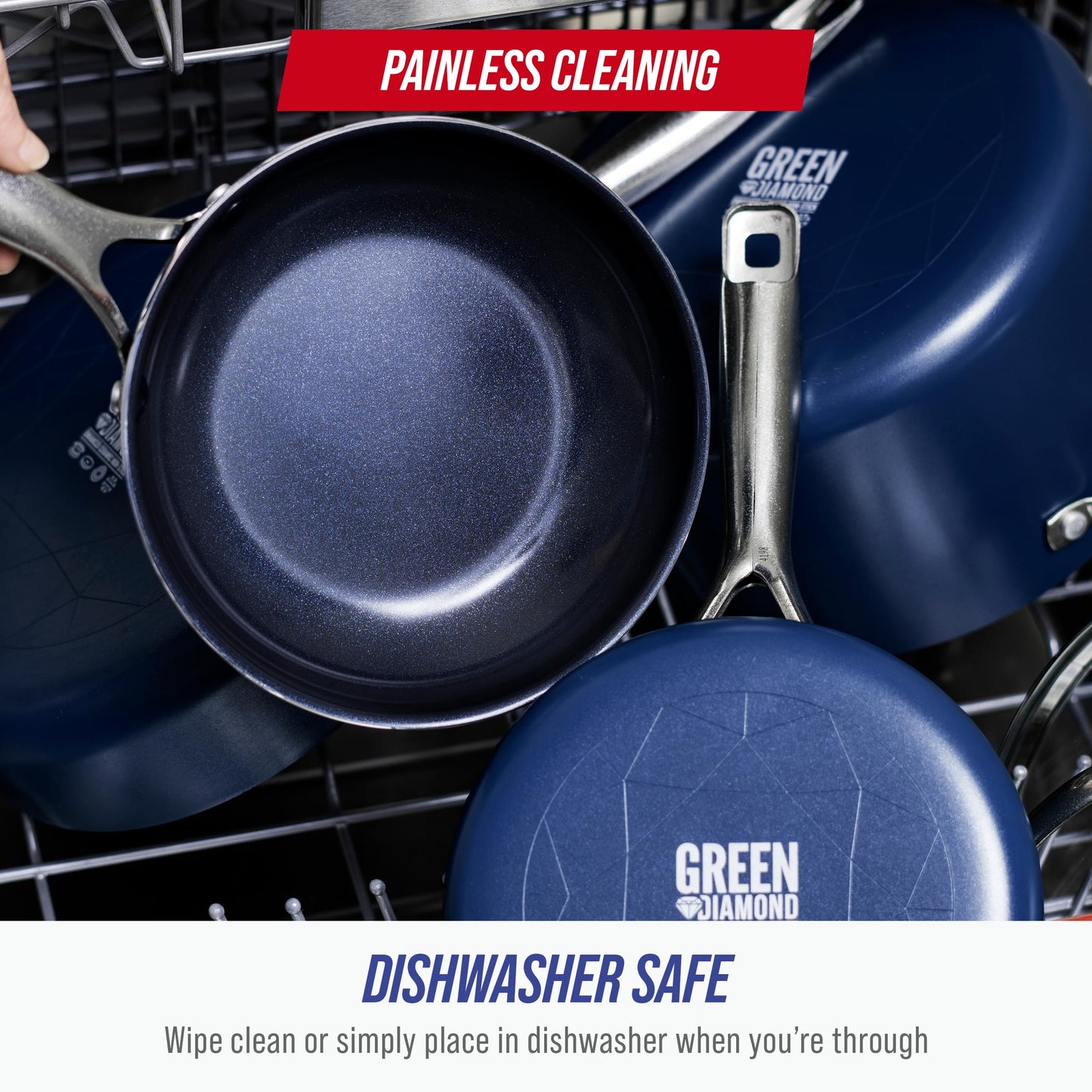Blue Diamond Ceramic Nonstick 14" Frying Pan Skillet, PFAS-Free Cookware, Jumbo Cooker with Helper Handle, For Large & Family Sized Meals, Dishwasher & Oven Safe, Blue