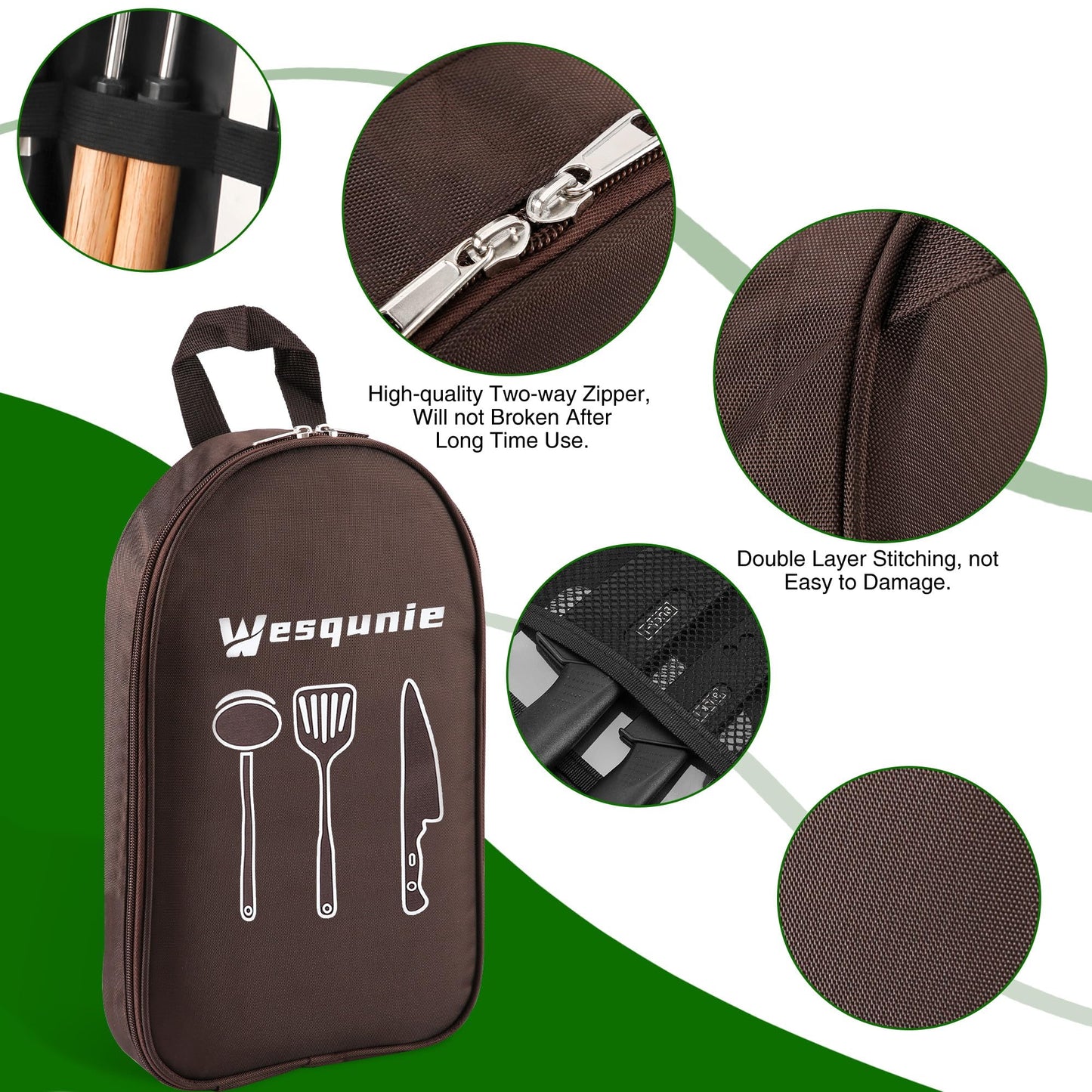 Wesqunie Camping Cookware Cooking Utensils Set - 30Pcs Camp Kitchen Essentials Set, Portable Outdoor Camper Gear Accessories, Stainless Steel & Silicone, Overland Equipment for RV Picnic Grill