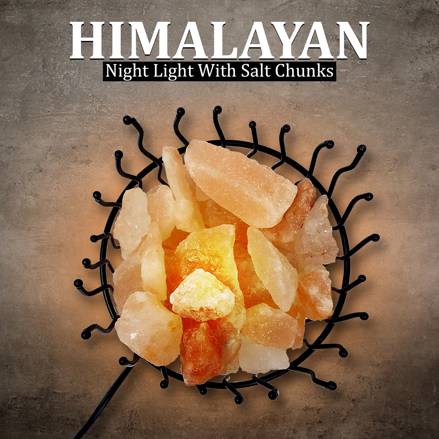 WBM Tall Round Metal Basket Salt Chunks lamp with Touch Dimmer Switch | 6-8 lbs, Salt Lamp, Ideal for Gift, Decor & Desk