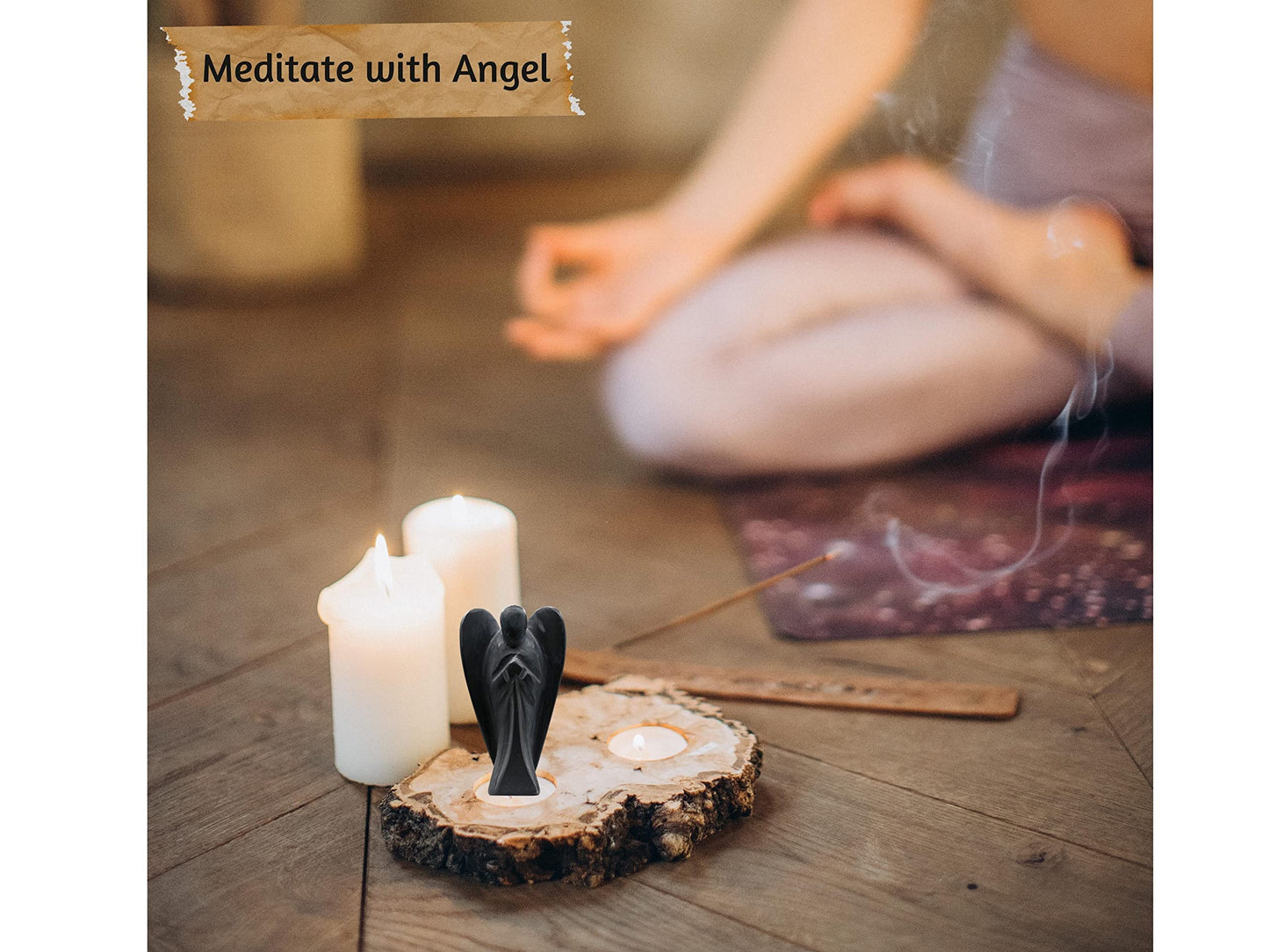 Amazing Gemstone Shungite Crystal Guardian Angel Figurines Ornament for Healing Birthstone, Decoration Statue (Hand Carved Pocket Gemstone Angel) (3 inch)