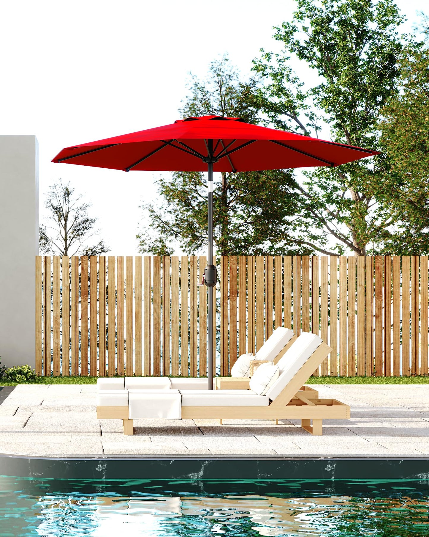 GarveeLife 9 ft Outdoor Patio Umbrella, Table Market Umbrella With Push Button Tilt and Crank, 8 Sturdy Ribs UV Protection Waterproof for Garden, Deck, Backyard, Pool (Red)