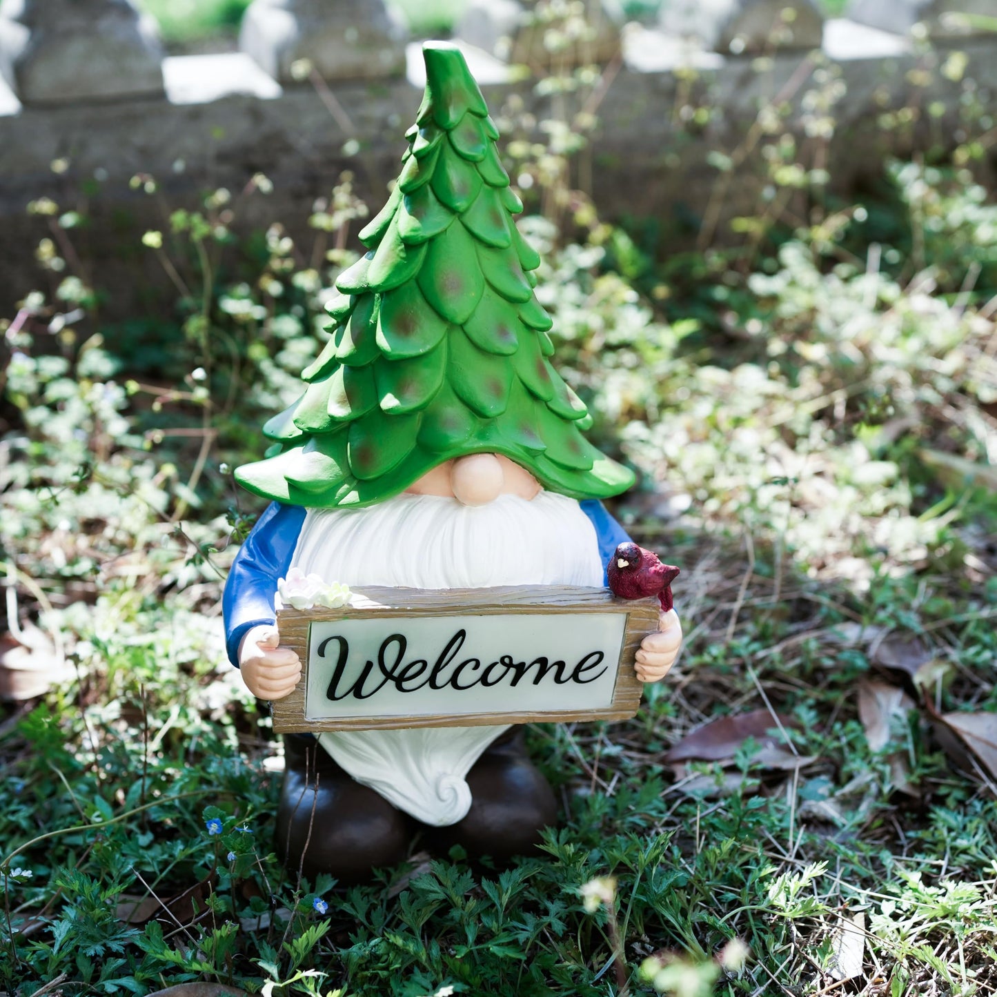hvfun Large Garden Gnome Statue with Solar Lights, 13.5” Welcome Sign Gnome Outdoor Decor for Yard Lawn Patio, Funny Resin Gnome Sculptures, Gifts for Women Mom Grandma,Garden Decor Ornament