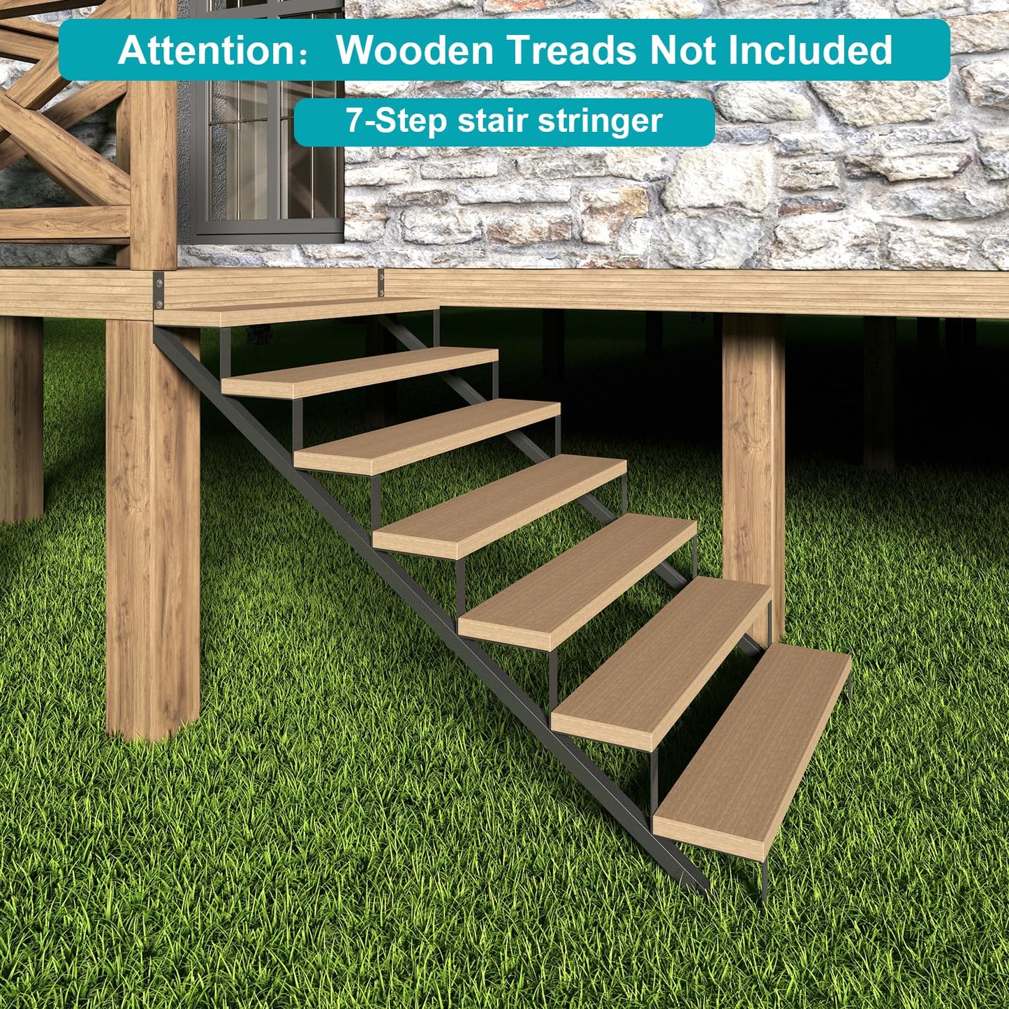 CCBOYSHARDWARE Steel Stair Stringer 7 Step, Metal Stair Riser with Pre-drilled Holes for 58in Deck Height, Heavy Duty Outdoor Steps, Max Load 500lbs,2 Pcs