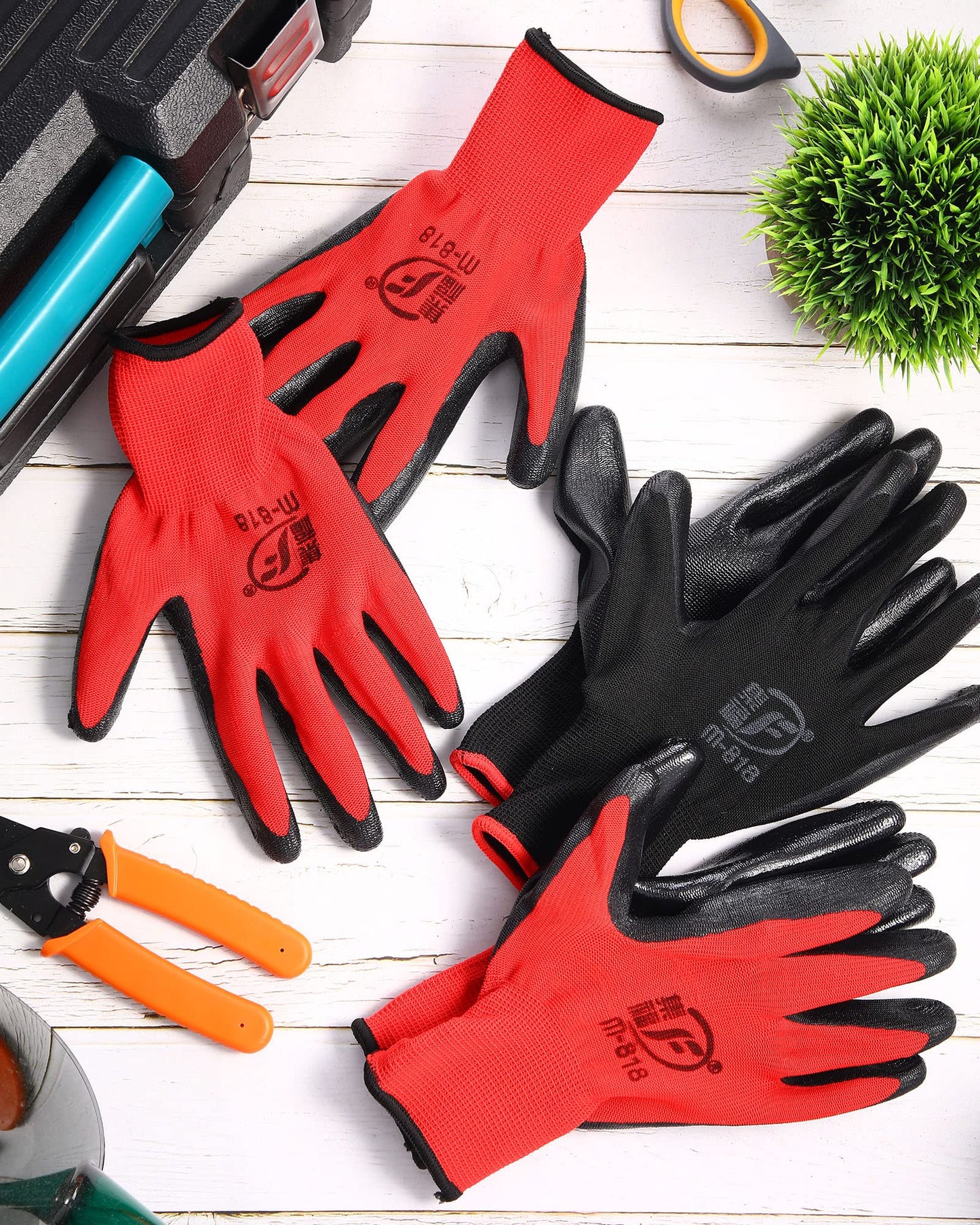 Nuogo 24 Pairs Gardening Gloves for Men Women Rubber Coated Landscaping Work Gloves Safety Work Construction(Black, Red)