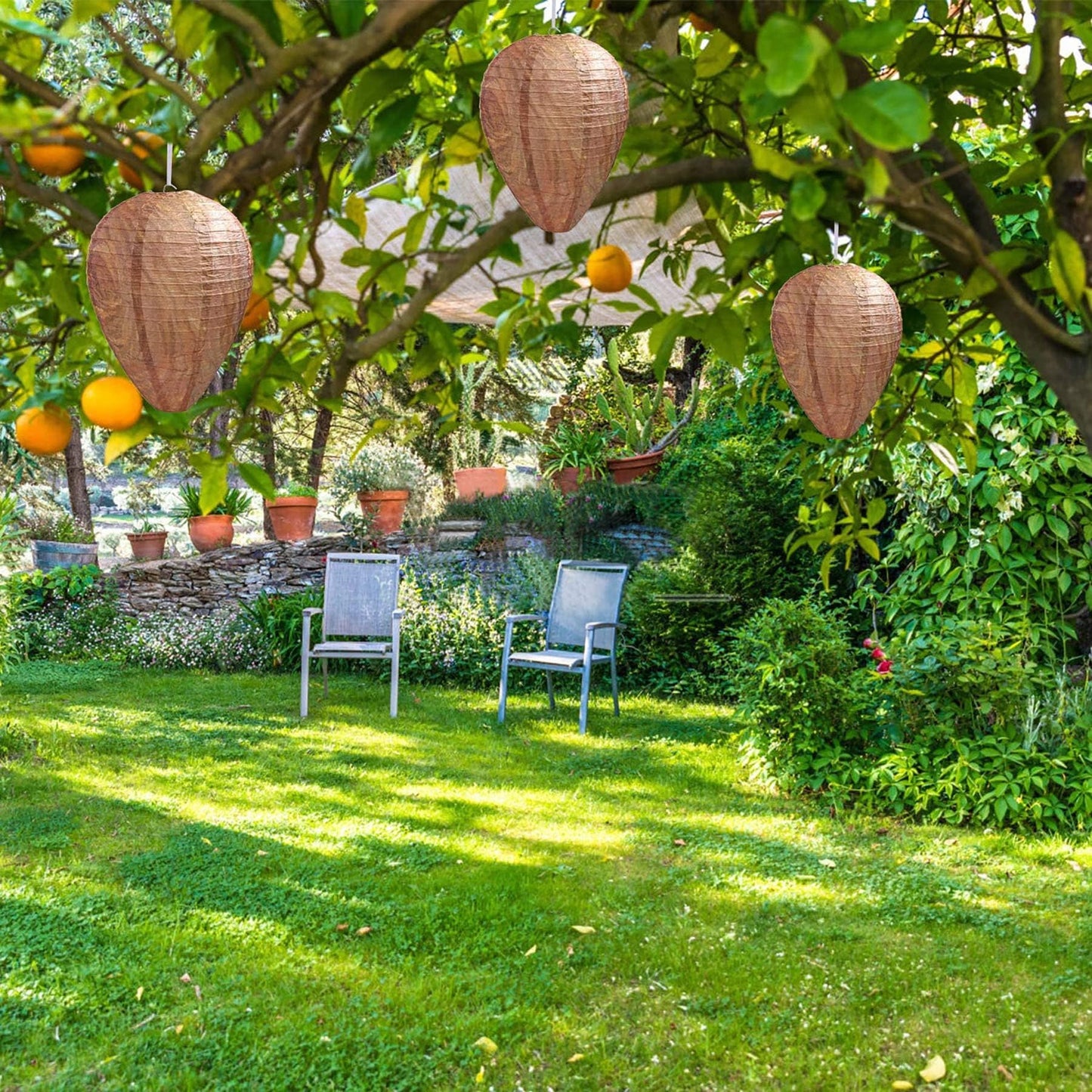 DECYOOL 2 Pack Paper Wasp Nest Decoy Hanging Wasp Nest Stay Away from Wasps Hornets Yellow Jackets(Paper Dark Brown)