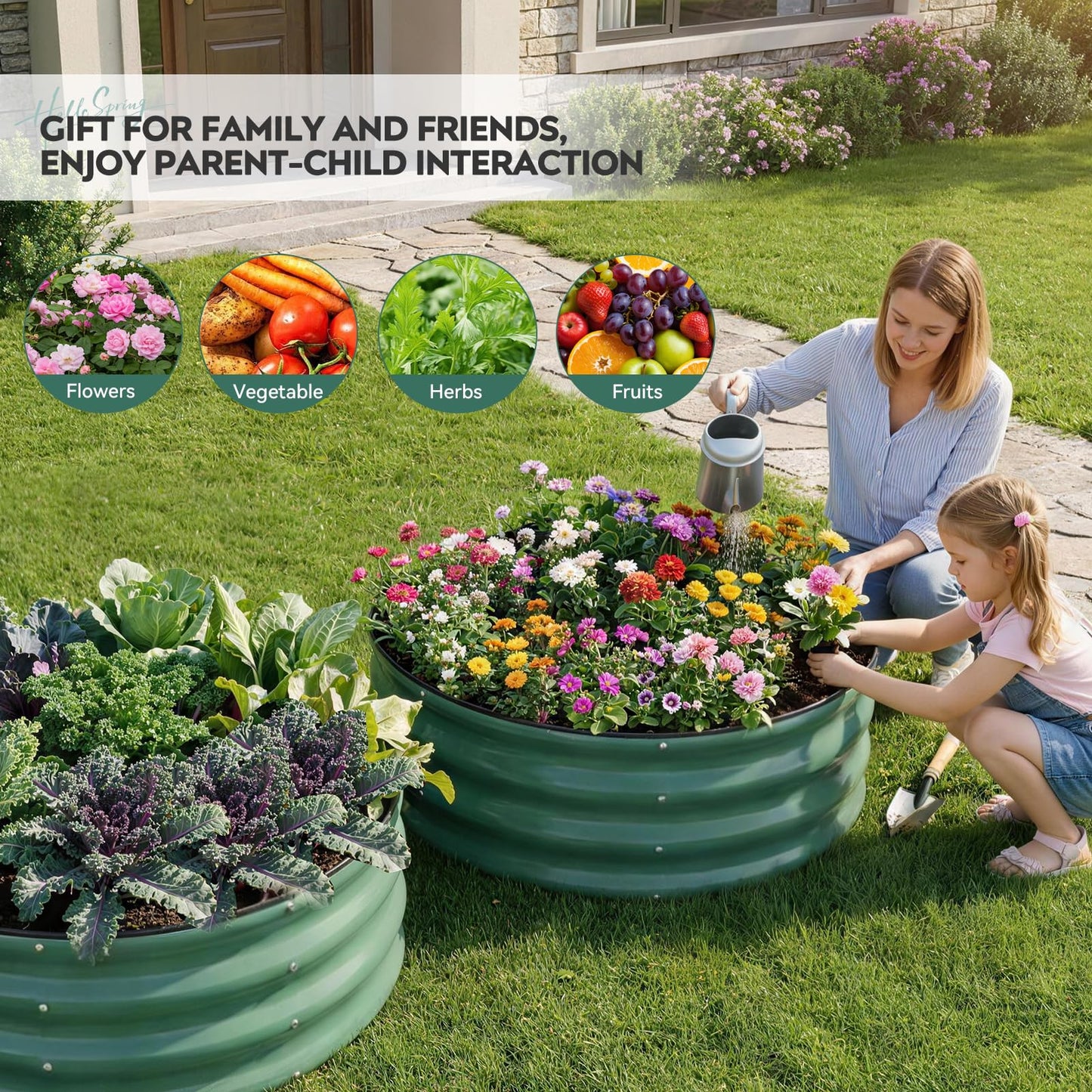 ZORMY Galvanized Raised Garden Bed Outdoor, Round Metal Planter Boxes 2 Pcs, 3x3x1ft Steel Raised Bed Kit for Planting Vegetables, Fruits, Flowers(LotusGreen)