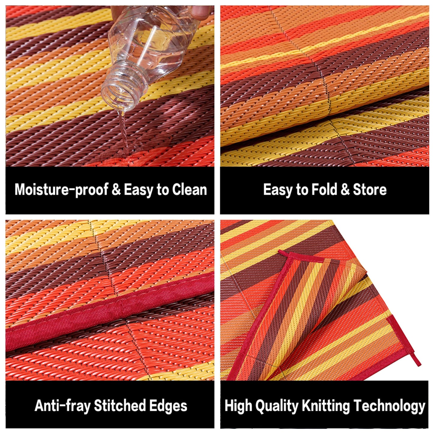 WondRg Outdoor Plastic Straw Rug Waterproof Patio 5x8 Red Orange Stripe Mat for Porch Camping RV Balcony Deck Courtyard Reversible Lightweight Durable Portable Carpet