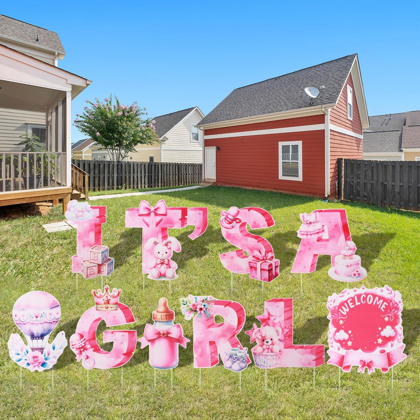 EASY JOY 10PCS Its A Girl Yard Sign with Stakes Pink It's A Girl Baby Shower Yard Sign for Gender Reveal Outdoor Garden Lawn Party