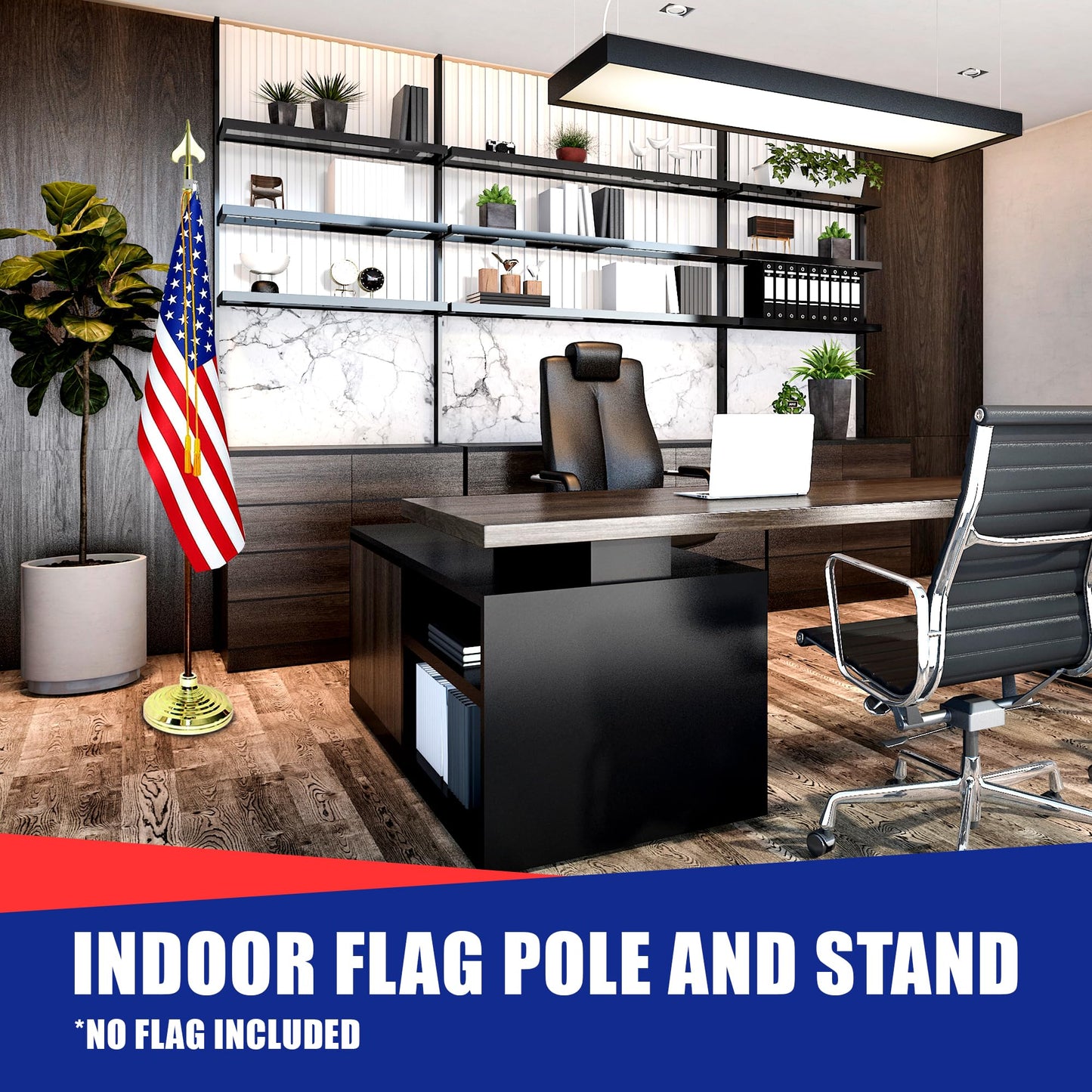 Super Tough Indoor Flag Pole kit 7ft - Army Spear - Gold Texture Base - Aluminum Flagpole with Brass Finish - Heavy Duty Inside House Flagstaff - Interior Shaft and Stand - No Ensign Included