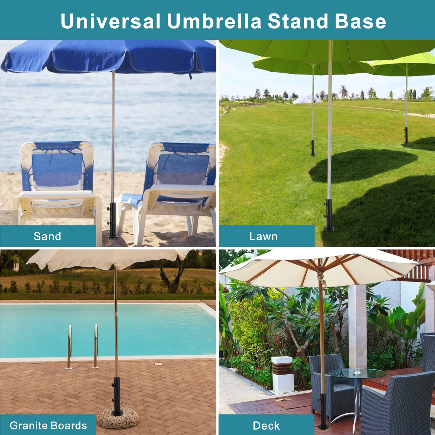 Wdwlbsm Patio Umbrella Base Stands, 3 in 1 Multifunctional Outdoor Umbrella Holder, In Ground Umbrella Base with Ground Spike Fixing,Parasol Base Mount for Concrete,Lawns,Granite