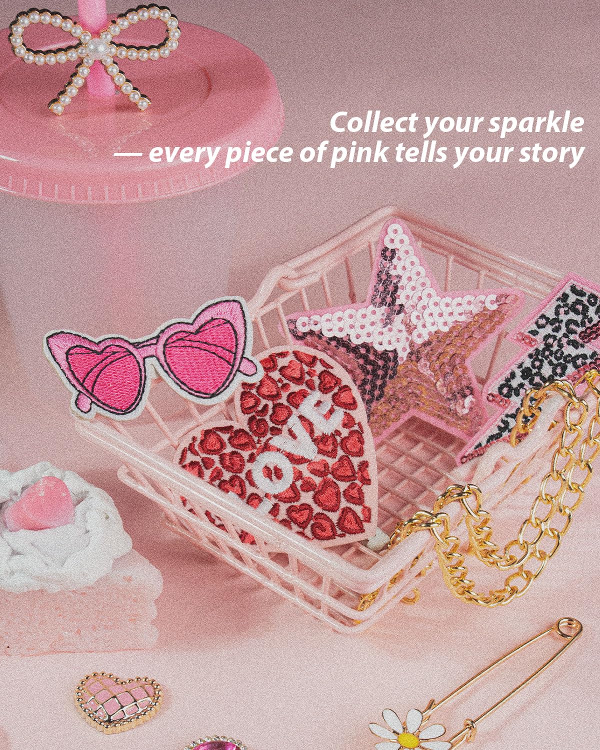 DoDoBeads 108 Pcs Junk Socks Charms Kit, Pink Shoe Charms for Sneakers, Pearl and Rhinestone Sock Charm with Safety Pins, DIY Accessories for Decorating and Personalizing Socks/Shoes/Hats/Bags