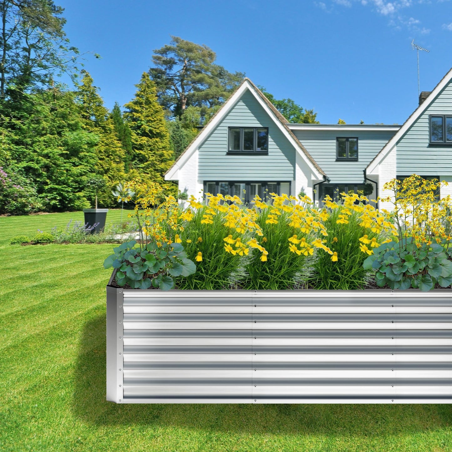 Nedenyou 4x2x2FT Galvanized Raised Garden Bed,Planter Raised Beds-Metal Garden Box,Large Plant for Outdoor Planting, Vegetables Bed,Flower,herb-Silver