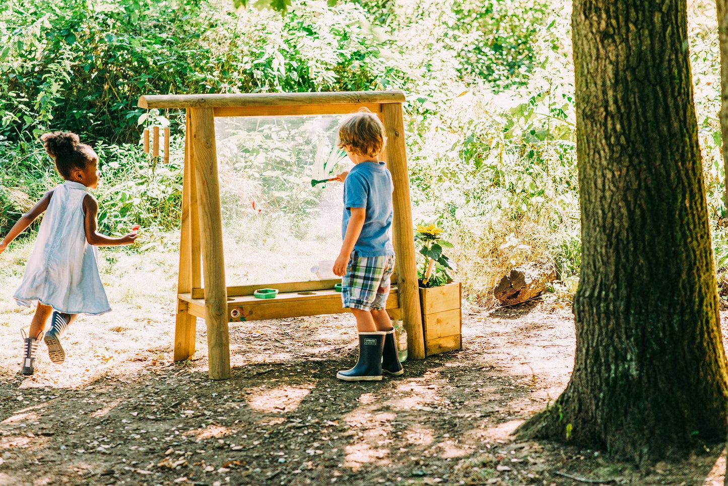 Plum® Discovery Art Easel for Kids- Outdoor Wooden Painting Easels with Paint Brush and Accessories, Learning Toys for Toddlers, Wood Planter Box, Easy to Clean, Durable, Weatherproof, Ages 3+