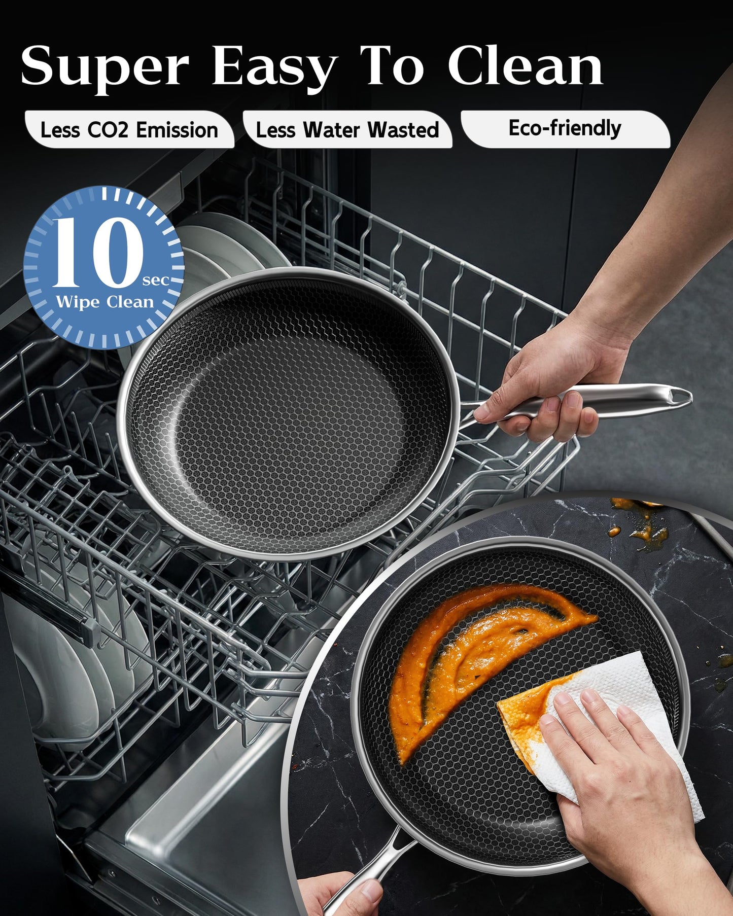 XBM Nonstick Frying Pan with Lid 12-Inch, Durable Stainless Steel Skillet, Induction Cooktop Compatible, PFOA-Free Scratch-Proof, Dishwasher & Oven Safe, Stay-Cool Handle, Silver Kitchen Cookware
