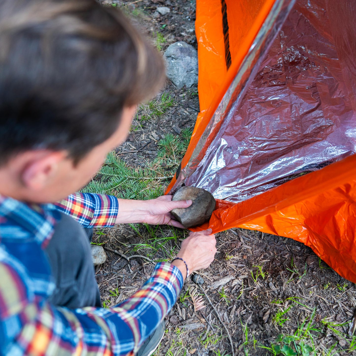 SURVIVE Survival Tent with Doors, 2 Person Mylar Emergency Camping Hiking Shelter for Survival Kits, All Weather Thermal Protection, Includes 22 feet of Paracord and Whistle (Orange)