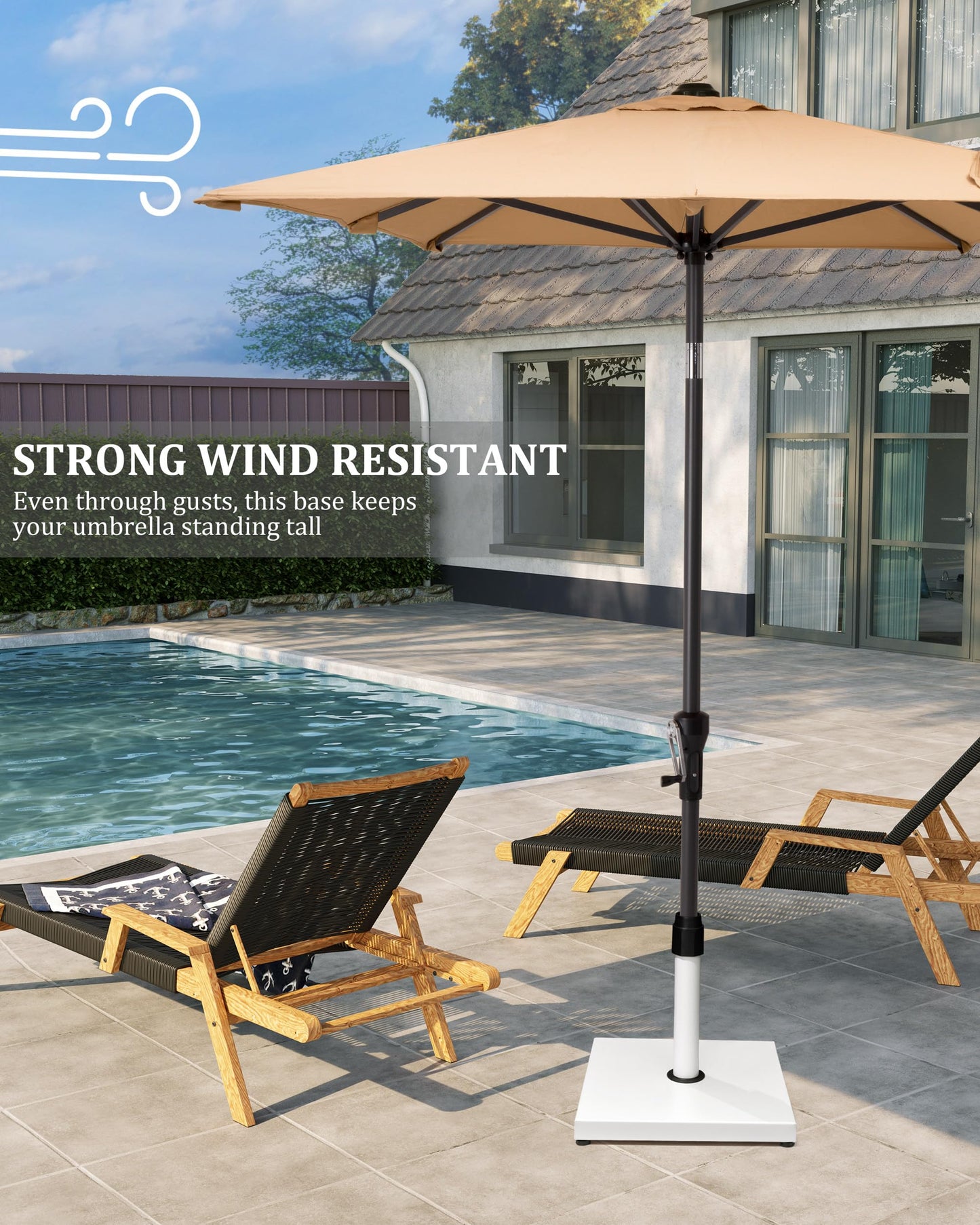 JOINHOM 45lbs Patio Umbrella Base - Heavy Duty Outdoor Patio Market Umbrella Stand for Deck, Poolside, Balcony, Wind-Resistant Design, White