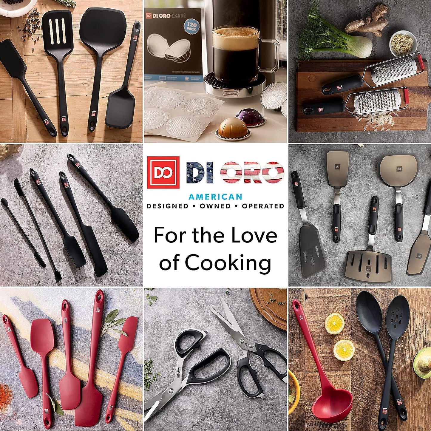 DIORO Silicone Mixing & Serving Spoons - Large Heat-Resistant Non Stick Utensils Big Solid & Slotted Basting & Stirring Spoons - Dishwasher Safe (2pc, Red)
