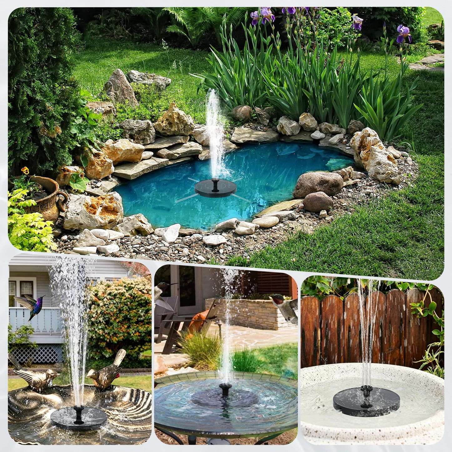 Solar Water Fountain for Bird Bath Solar Pump for Fountain New Upgraded Mini Solar Powered Fountain Pump with 6 Nozzles Free Standing Solar Panel Kit Water Fountain for Garden Outdoor Garden