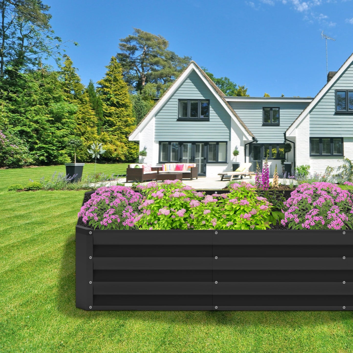 Nedenyou 2PCS 8x4x1FT Galvanized Raised Garden Bed,Planter Raised Beds-Metal Garden Box,Large Plant for Outdoor Planting, Vegetables Bed,Flower,herb-Black