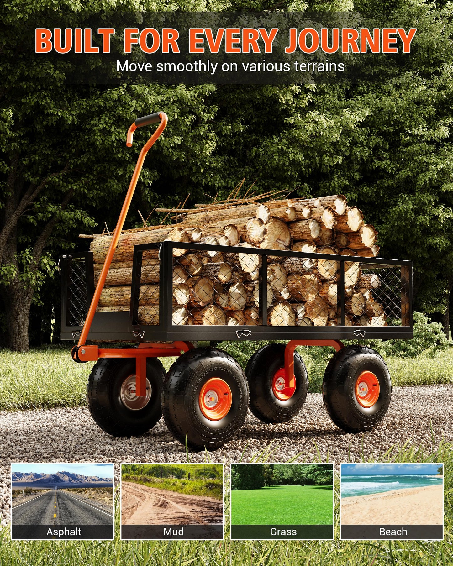 GarveeLife Heavy Duty Steel Garden Cart, 900 LBS Capacity 3 in 1 Pullable Garden Wagon with 10 in Wheels, for Gardening Soil, Tools, and Plant Transport