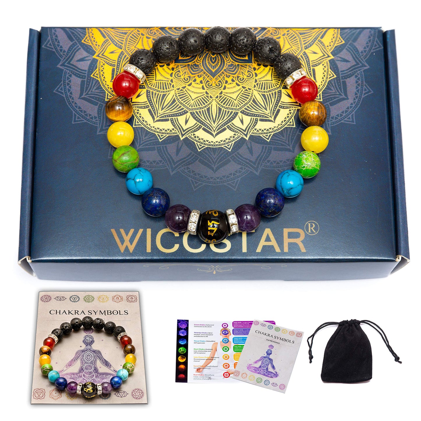 WICCSTAR Chakra Bracelet For Women. Healing Crystals For anxiety relief and Aromatherapy