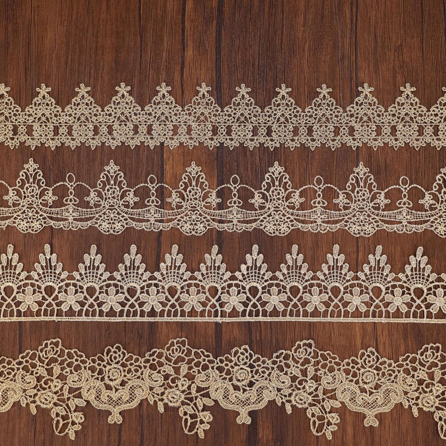 Gold Lace Trim 4 Style Each 2Yards Gold Lace Ribbon Metallic Crafts Lace Floral Embroidery Trim for Home Decoration Garments Accessories AIETSYEI