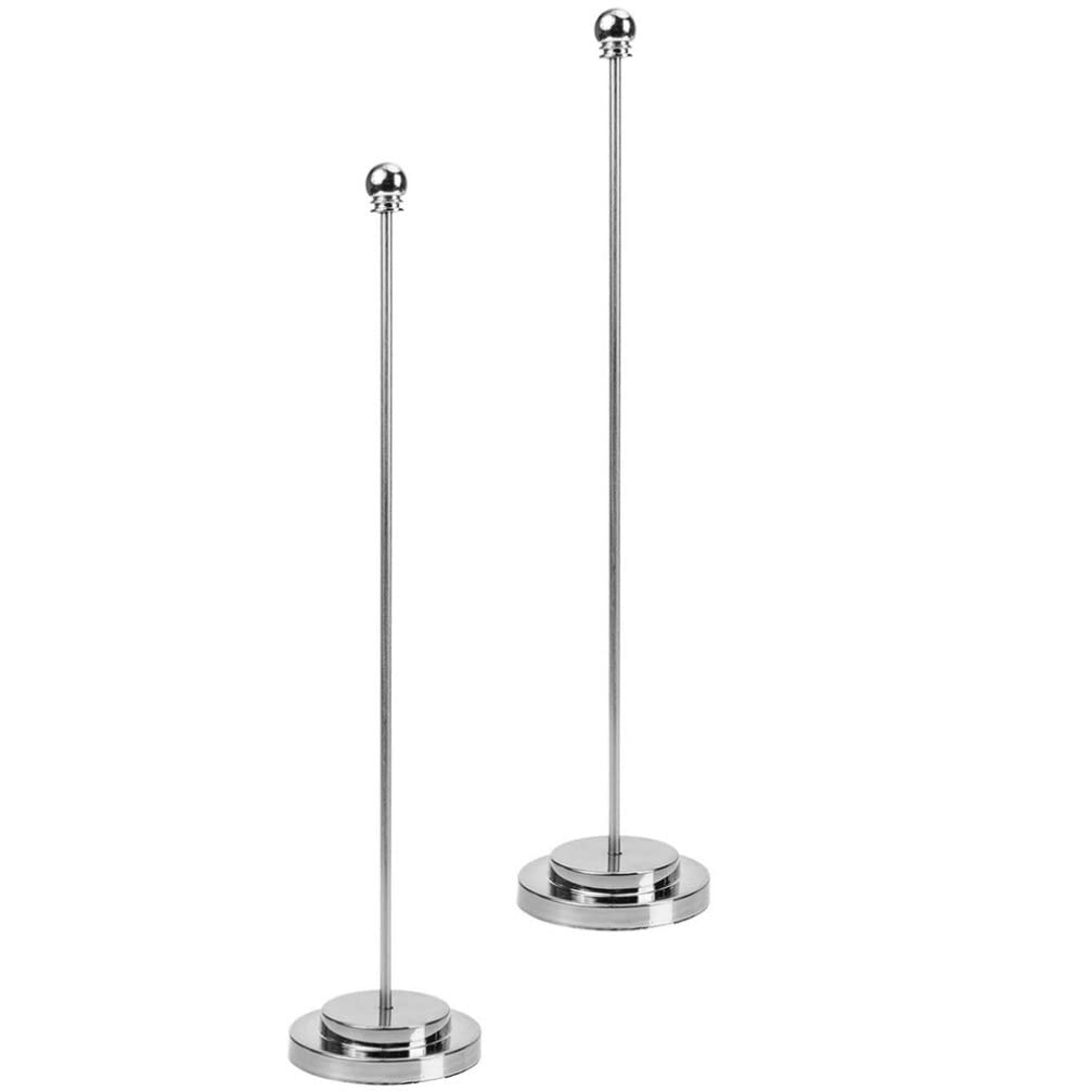 VANZACK 2Pcs Silver Desk Flag Holder Table Banner Stand Stainless Steel Pole with Plastic Base for Office Prom Party Signs 12.99In