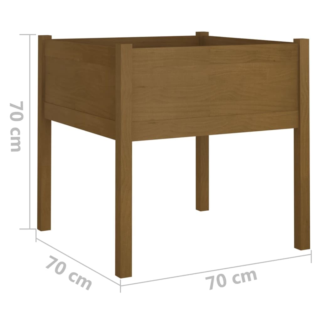 QZZCED Honey Brown Rustic Square Garden Planter, Solid Pine Wood Outdoor Planter Box with Weather-Resistant Design, Spacious 27.6x27.6x27.6 Inch for Flowers, Herbs, Vegetables,