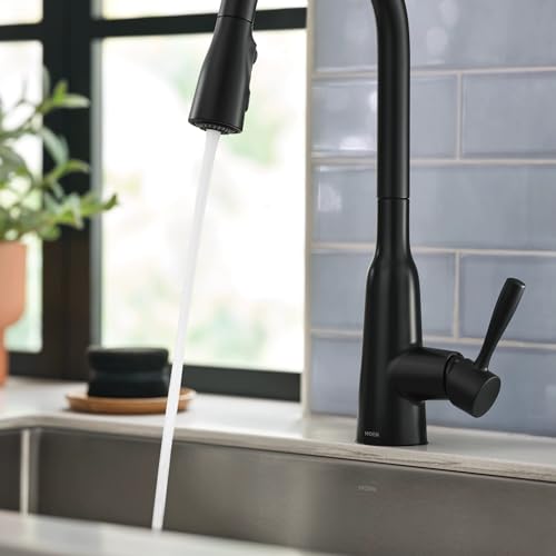 Moen Orivesi Matte Black One-Handle High Arc Pulldown Kitchen Faucet with Power Boost, 87891BL