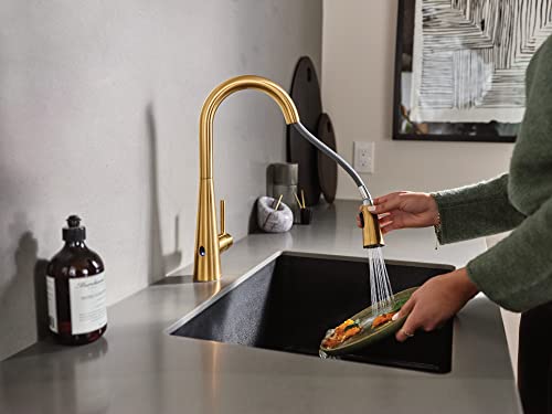 Moen Sleek Brushed Gold Motionsense Wave Sensor Touchless Kitchen Faucet, One-Handle Modern Kitchen Sink Faucet with Pulldown Sprayer Featuring Power Clean, 7864EWBG