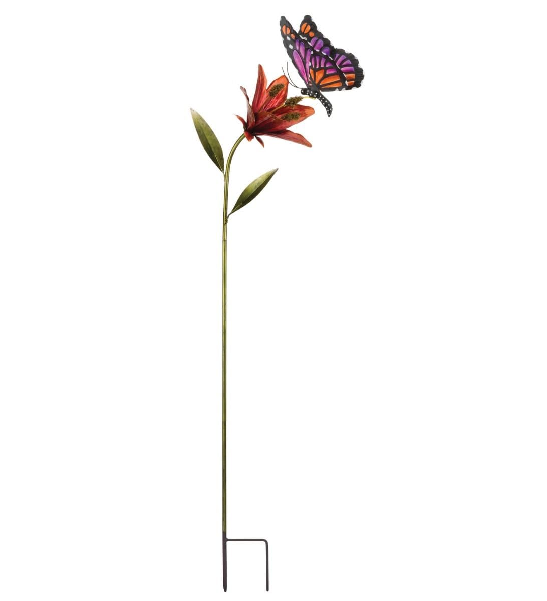 Regal Art & Gift Butterfly Flower Metal Garden Stake - Decorative Handcrafted Outdoor Metal Sculpture for Lawn, Patio & Garden Décor - Pink
