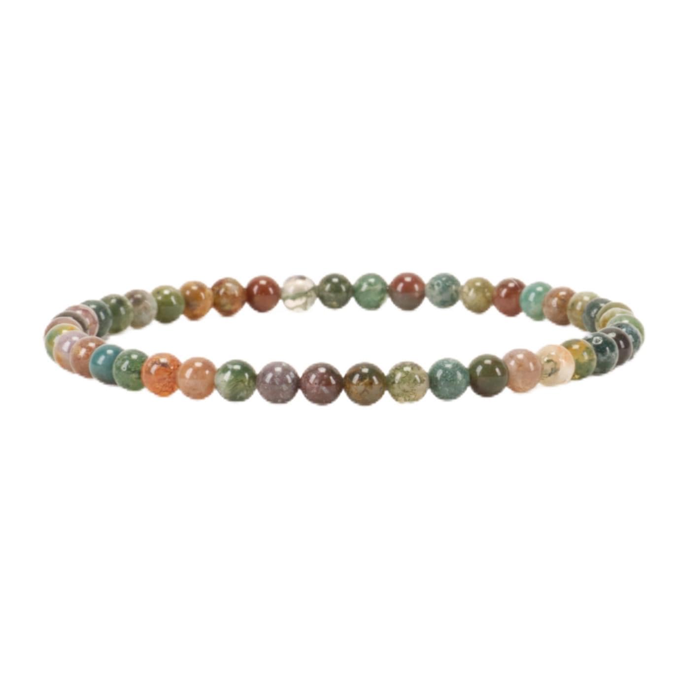 Cherry Tree Collection - Small, Medium, Large Sizes - Gemstone Beaded Bracelets For Women and Men - 4mm Round Beads (Indian Agate, Medium)