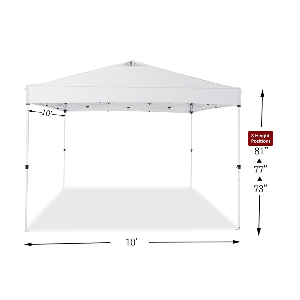 10x10 Pop Up Canopy Tent – One-Person Setup, Waterproof & UV-Blocking, Heavy-Duty Steel Frame, Wheeled Bag & Sandbags – Outdoor Shade for Beach, Camping, Backyard, Tailgate, Events (White)