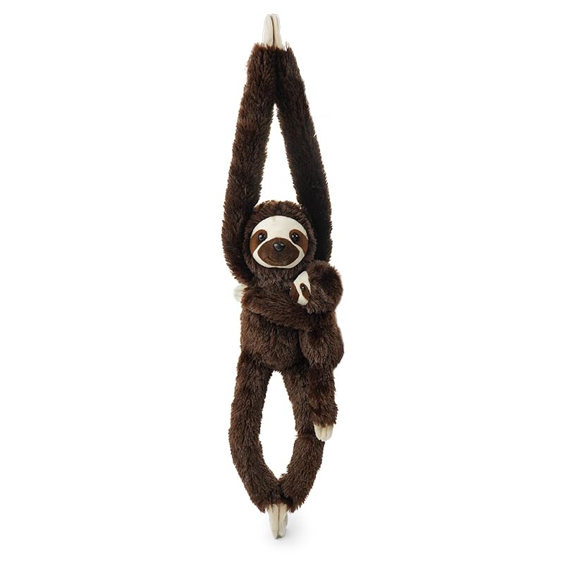 Hideekoog 2pcs Sloth Hanging Stuffed Animal Mother with Baby Hanging Plush Toys, Three-Toed Sloth Hooks and Stuffed Animals with Rings for Kids, Gifts for Boys and Girls