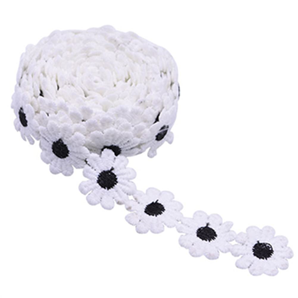 15 Yards 1inch Daisy Lace Trim Flower Applique Lace Ribbon for Gift Wrapping DIY Sewing Craft Wedding Dress Hair Accessories Jewelry Making Dreamcatchers Tassel Embellishment Decorations (Black)