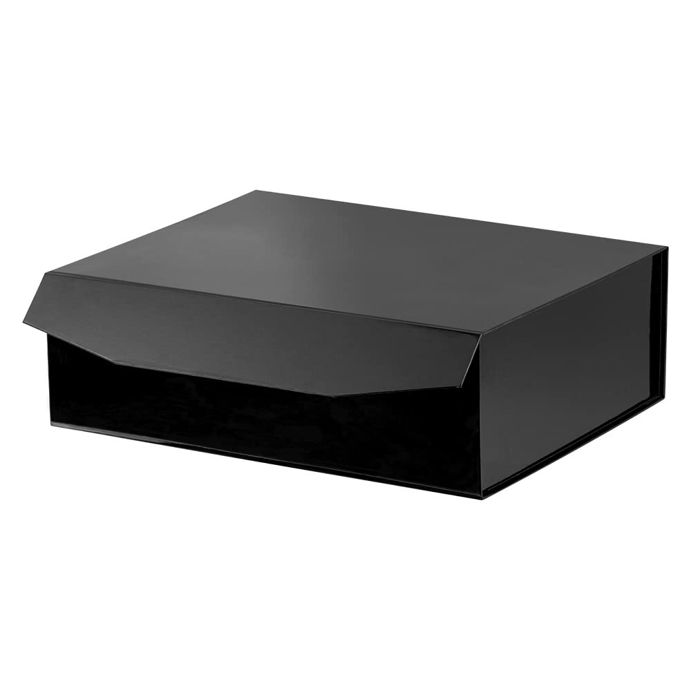 PACKGILO 1 Pcs Black Extra Large Gift Box with Lid, 16.5 x 13 x 5.3 Inches, Hard Magnetic Giant Gift Boxes for Presents Clothes Robe Wedding Dress Sweater,Reusable Foldable Bridesmaid Proposal Box
