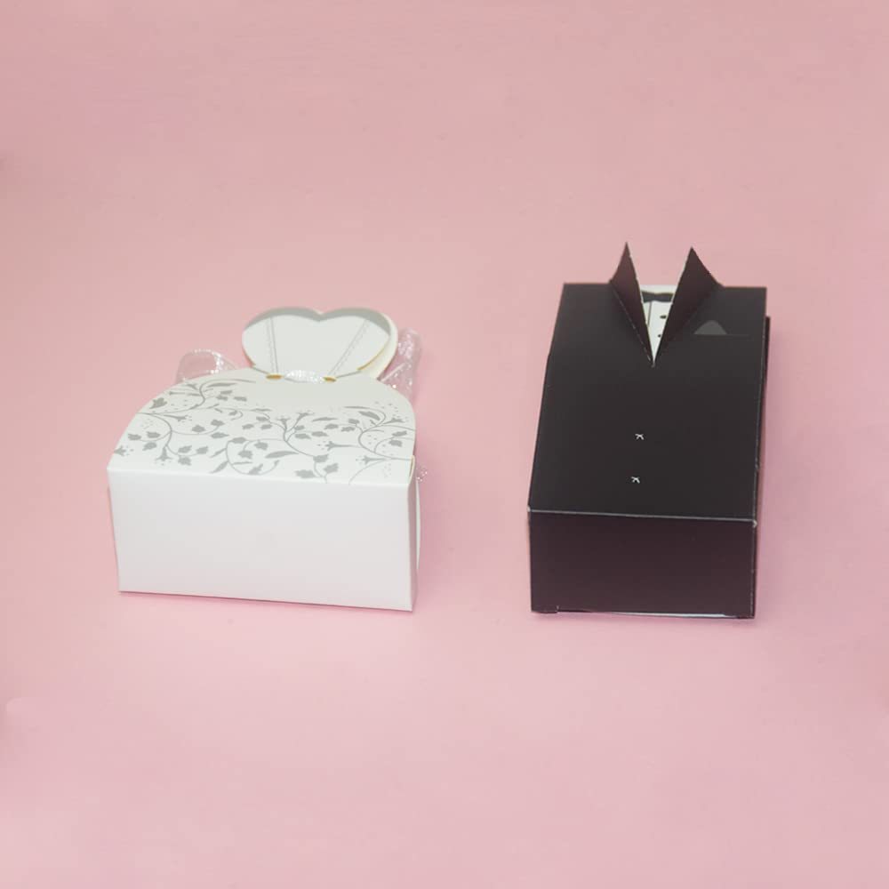 KAKABUQU 100 Pcs Wedding Favor Boxes - Romantic Party Cardboard Candy Boxes With Bride and Groom Dress Design for Chocolate Gifts, Bridal Shower Decoration Supplies