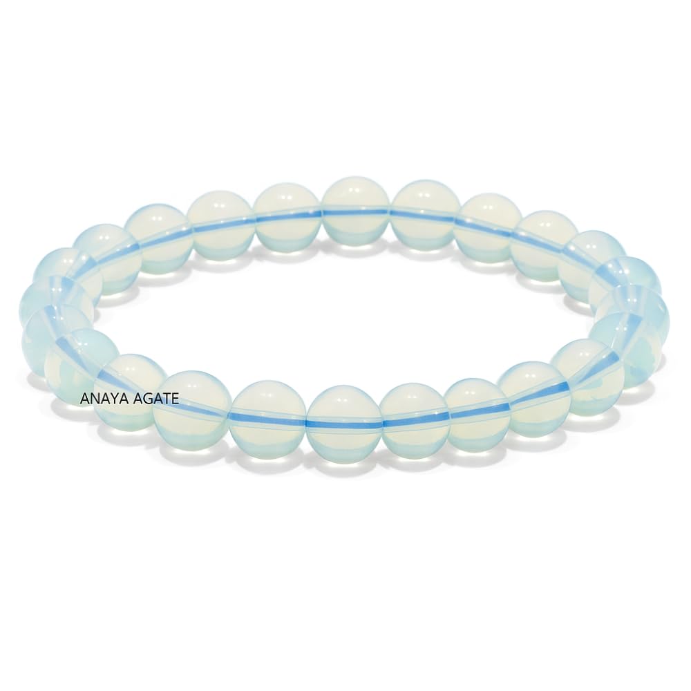 ANAYA AGATE Opalite Bracelet, Healing Crystal Bracelet for Women and Men, 8mm Round Beaded Bracelet for Spiritual Healing, Protection, Positive Energy, Elastic Adjustable Size Gemstone Bead Bracelet