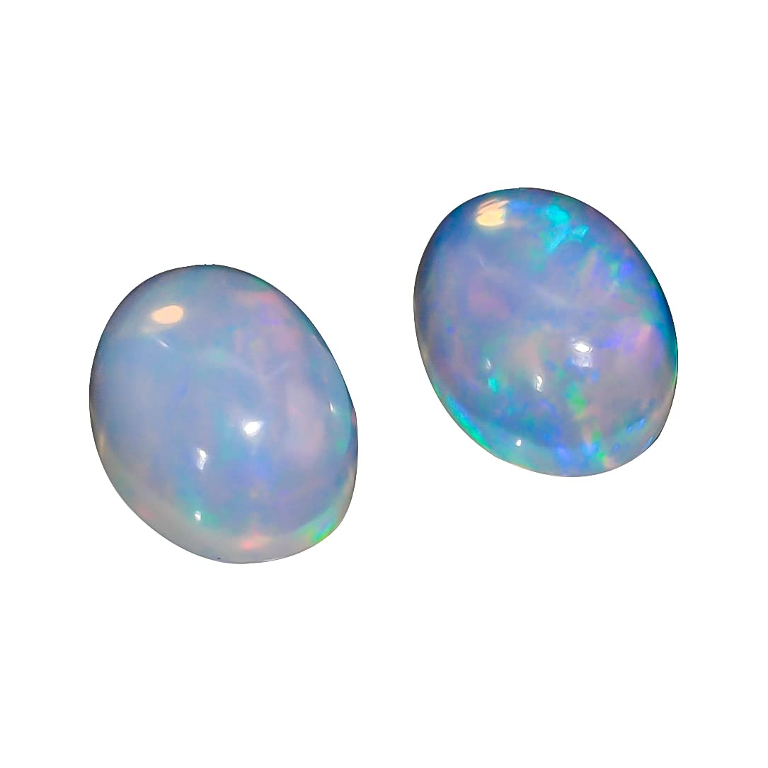 AURA GEMS Natural Ethiopian Opal Oval Cabochon, Opal Loose Gemstone For Jewelry Making, Fire Play Color Opal Oval Cabochon Cut All Calibrated Sizes (2 Stone Pack, Oval 8x6)