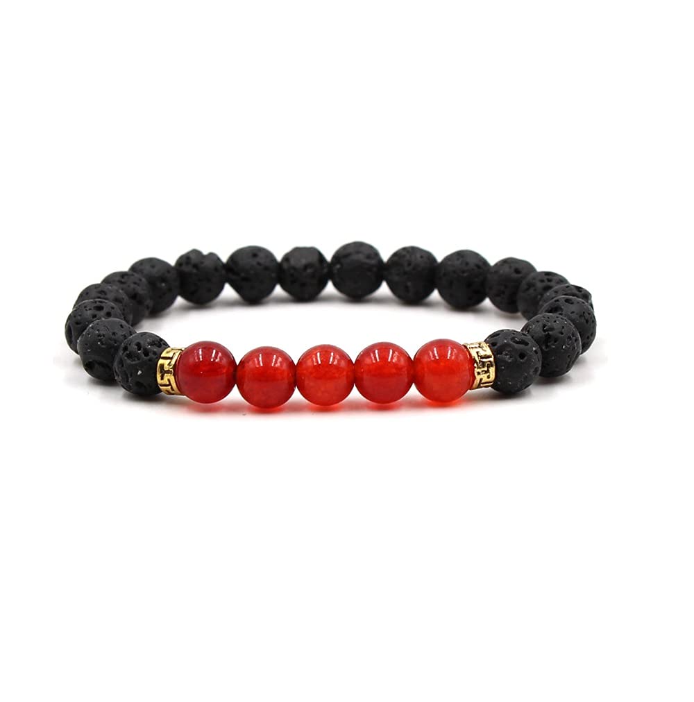 COLORFUL BLING Adjustable Bracelet 8mm Lava Rock Bracelet Bead Chakra Bracelet 7 Chakras Healing Bracelet Yoga Stone Beads Bracelets Healing Therapy Bangle for Women Men - Red Agate