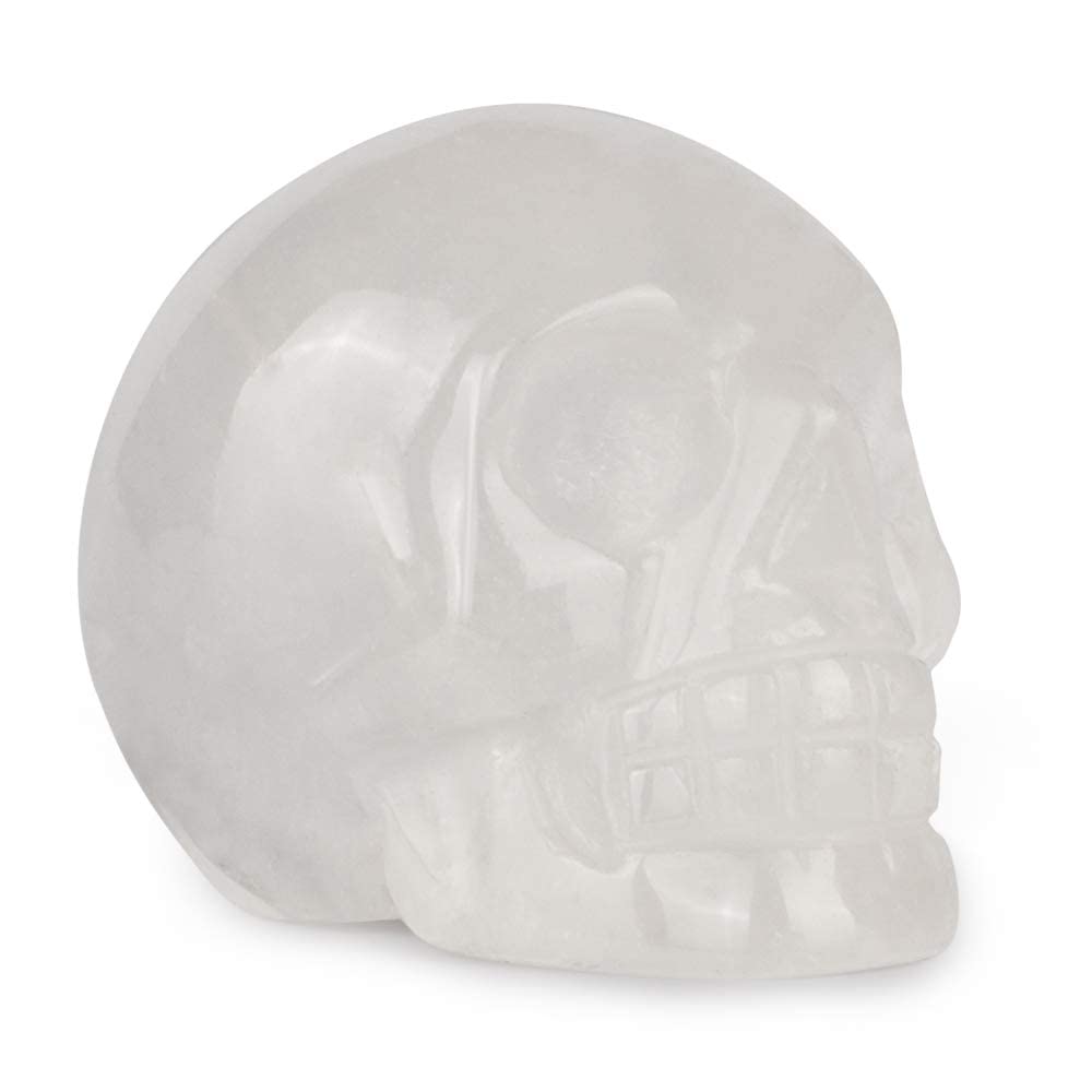 Artistone 2.0" Clear Quartz Crystal Skull Head Decor Statue Healing Stones,Hand Carved Gemstone Skull Figurine Stone for Halloween Carnival Party,Personality Bar,Home,Office