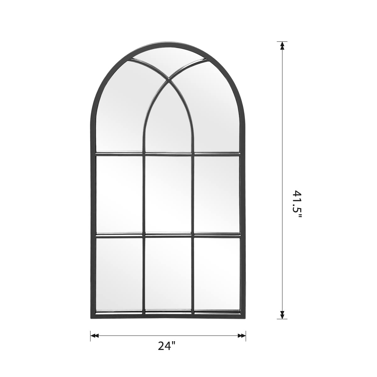 OGCAU Wall Mounted Mirror, 24"x42" Arched Wall Mirror, Arched Window Shaped Farmhouse Style with Iron Frame, Paneled Wall Decor for Bedroom, Entryway, Living Room (Black)