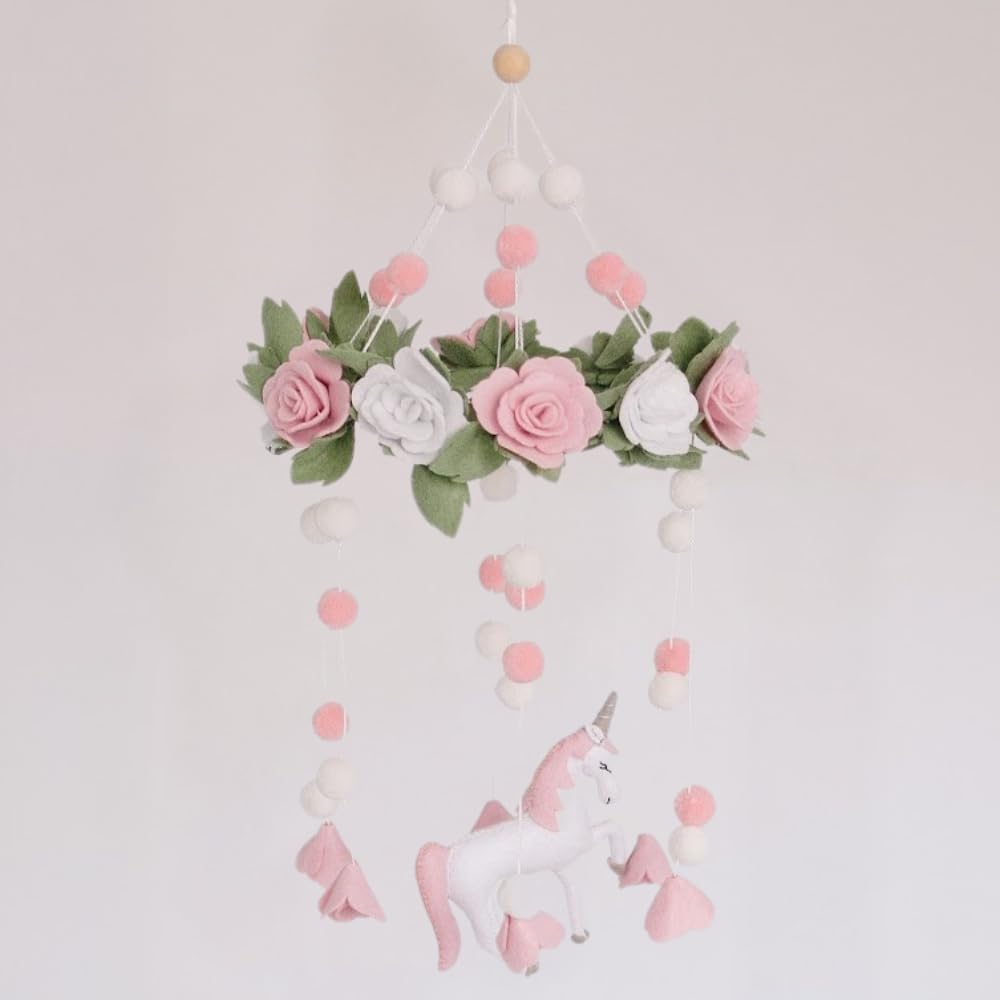 Baby Crib Mobile – Wooden Hanging Nursery Baby Mobile for Crib, Nursery Decor for Boys & Girls, Perfect Shower Gift (Unicorn Blossom) Also Fits Bassinets, Sorrel + Fern