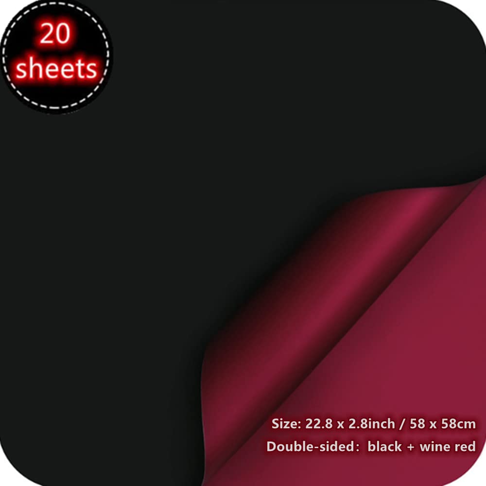 NatureMan 20 Sheets Double-Sided Colors Flower Wrapping Paper,Waterproof Valentine's Day Bouquet Wrapping Paper 22.8x22.8Inch Florist Supplies(Black+Wine red)