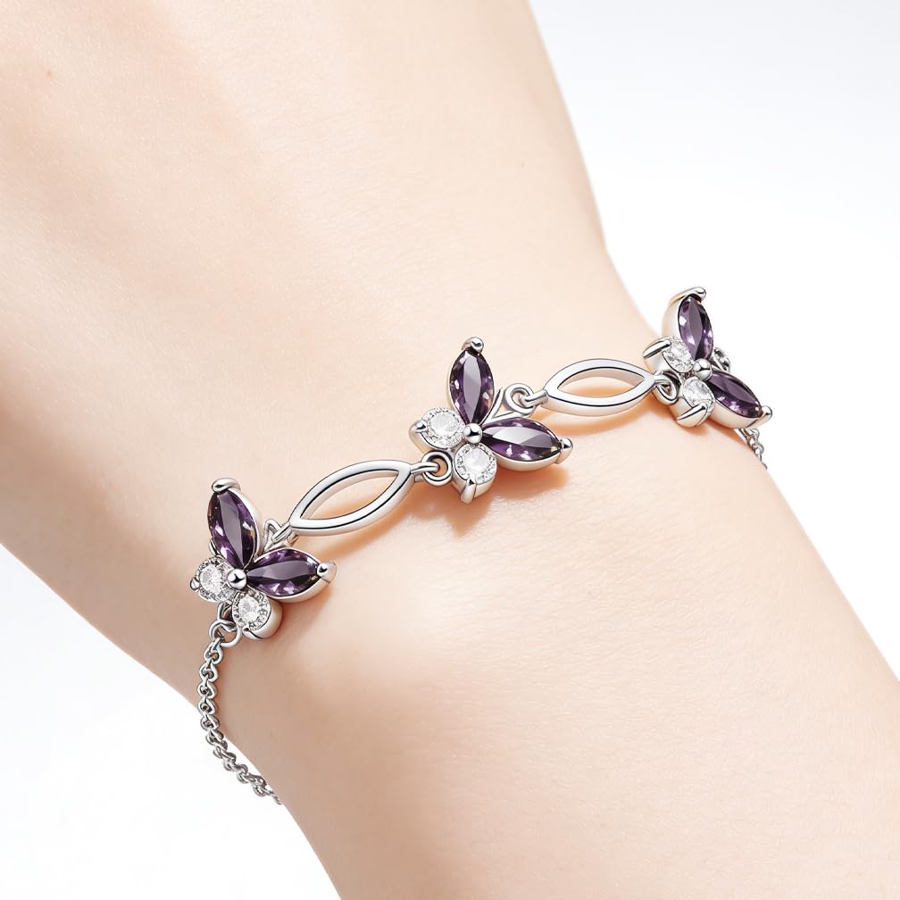 Gifts for Birthday,Holiday,Anniversary,Butterflies Bracelet Sterling Silver Jewelry Adjustable and Charming Link Bracelet for Women Ideal Gifts for Women(Colorful)